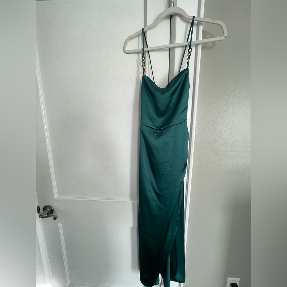 ZARA EMERALD GREEN SATIN CAMISOLE DRESS - Picture 2 of 4